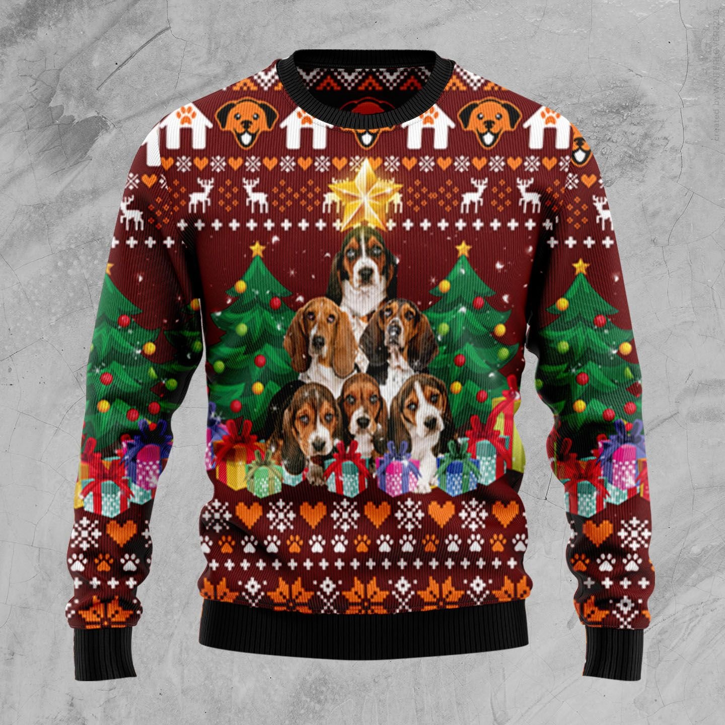 Basset Hound Pine Tree D2809 Ugly Christmas Sweater Basset Hound Pine Tree D2809 Ugly Christmas Sweater