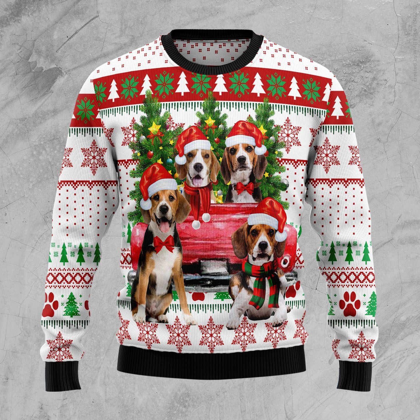 Beagle Red Truck Ugly Christmas Sweater Beagle Red Truck Ugly Christmas Sweater