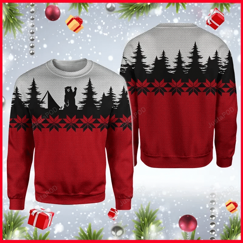 Bear Dark Silhouettes Camping Ugly Christmas Sweater Bear Dark Silhouettes Camping Ugly Christmas Sweater
