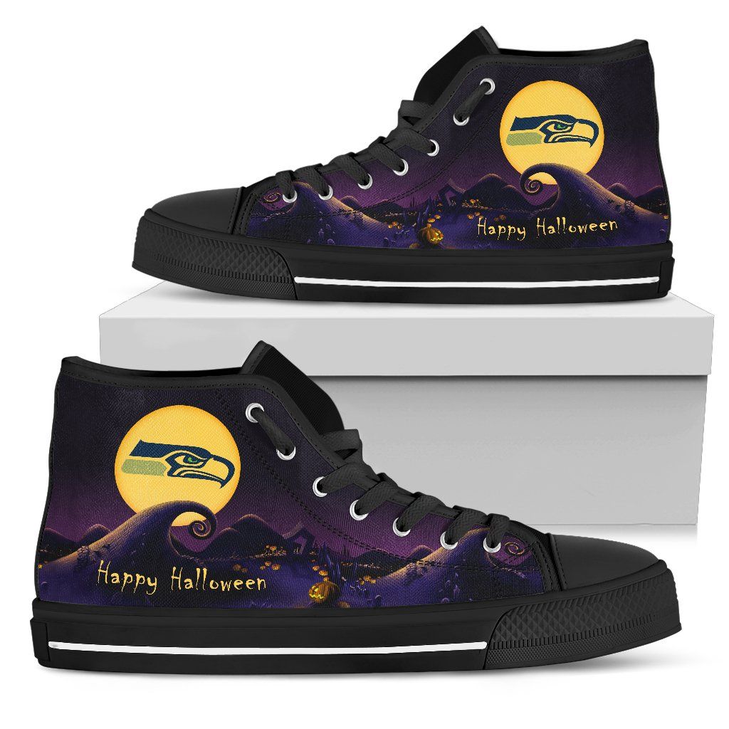 Before Christmas Nightmare Halloween Moonlight Seattle Seahawks High Top Shoes Before Christmas Nightmare Halloween Moonlight Seattle Seahawks High Top Shoes