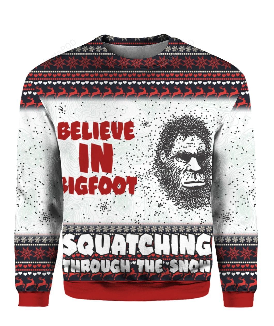 Believe In Bigfoot Squat Ching Through The Snow 3D Ugly Christmas Sweater Believe In Bigfoot Squat Ching Through The Snow 3D Ugly Christmas Sweater