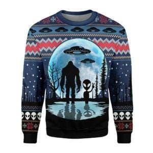 BigFoot Alien Ufo For Bigfoot Lovers Ugly Christmas Sweater