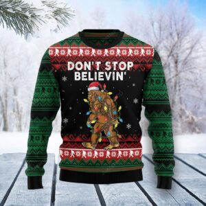 Bigfoot Don?t Stop Believing Ugly Christmas Sweater