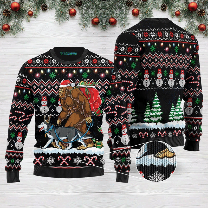 Bigfoot Huskey Ugly Christmas Sweater Bigfoot Huskey Ugly Christmas Sweater