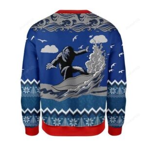 Bigfoot Surfing Ugly Christmas Sweater