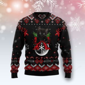 Black Cat And Ornament Christmas Ugly Christmas Sweater