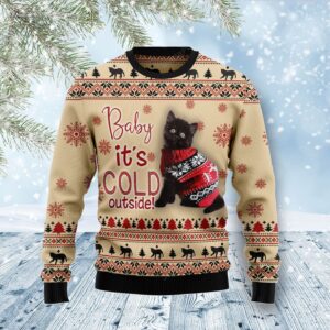 Black Cat Baby It’s Cold Outside Ugly Christmas Sweater