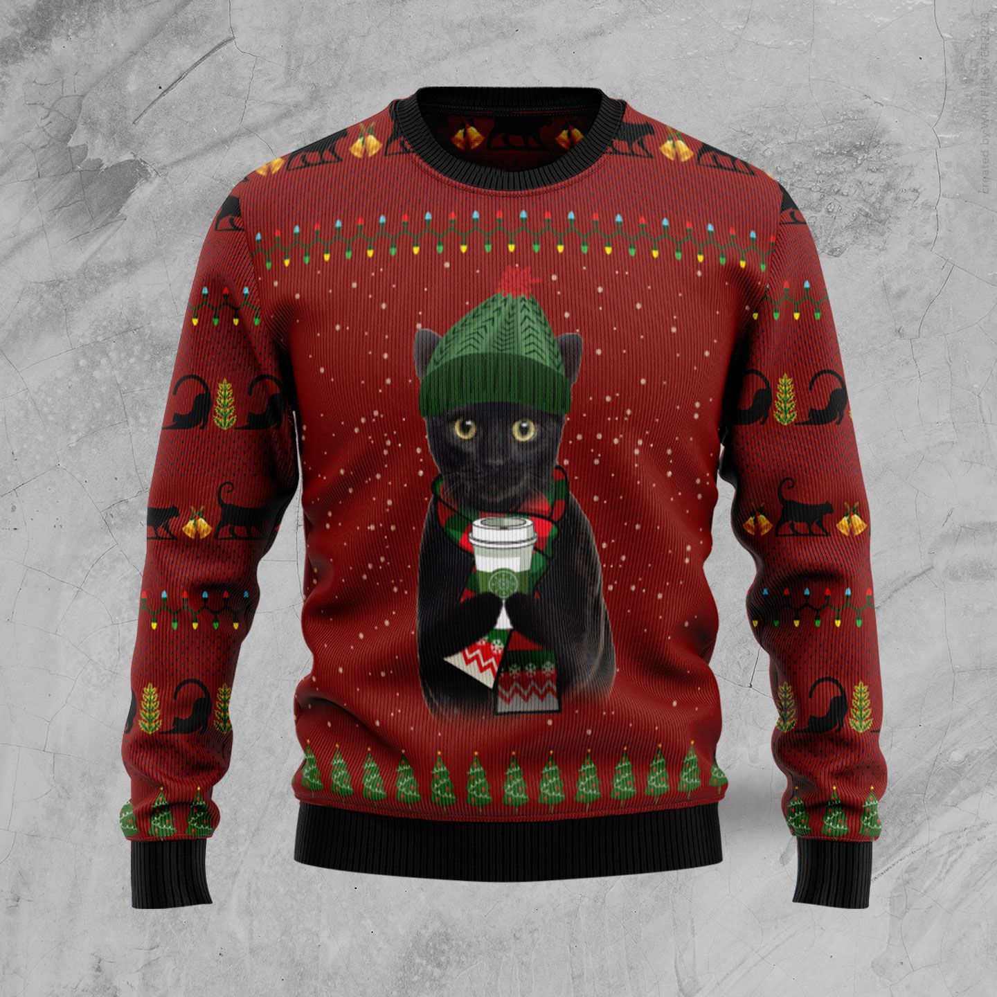 Black Cat Coffee Ugly Christmas Sweater Black Cat Coffee Ugly Christmas Sweater