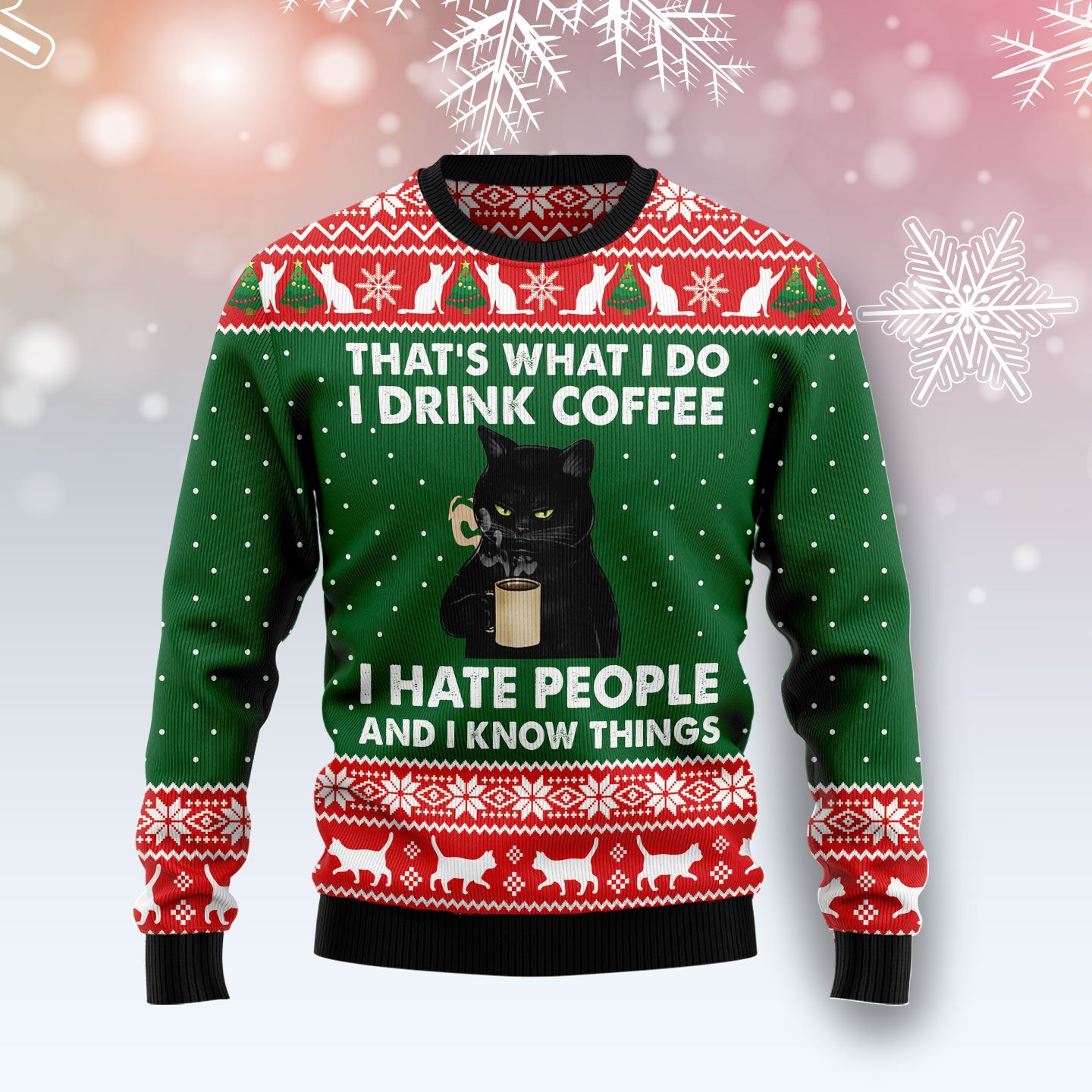 Black Cat Drink Coffee G51022 Ugly Christmas Sweater unisex womens & mens Black Cat Drink Coffee G51022 Ugly Christmas Sweater unisex womens & mens