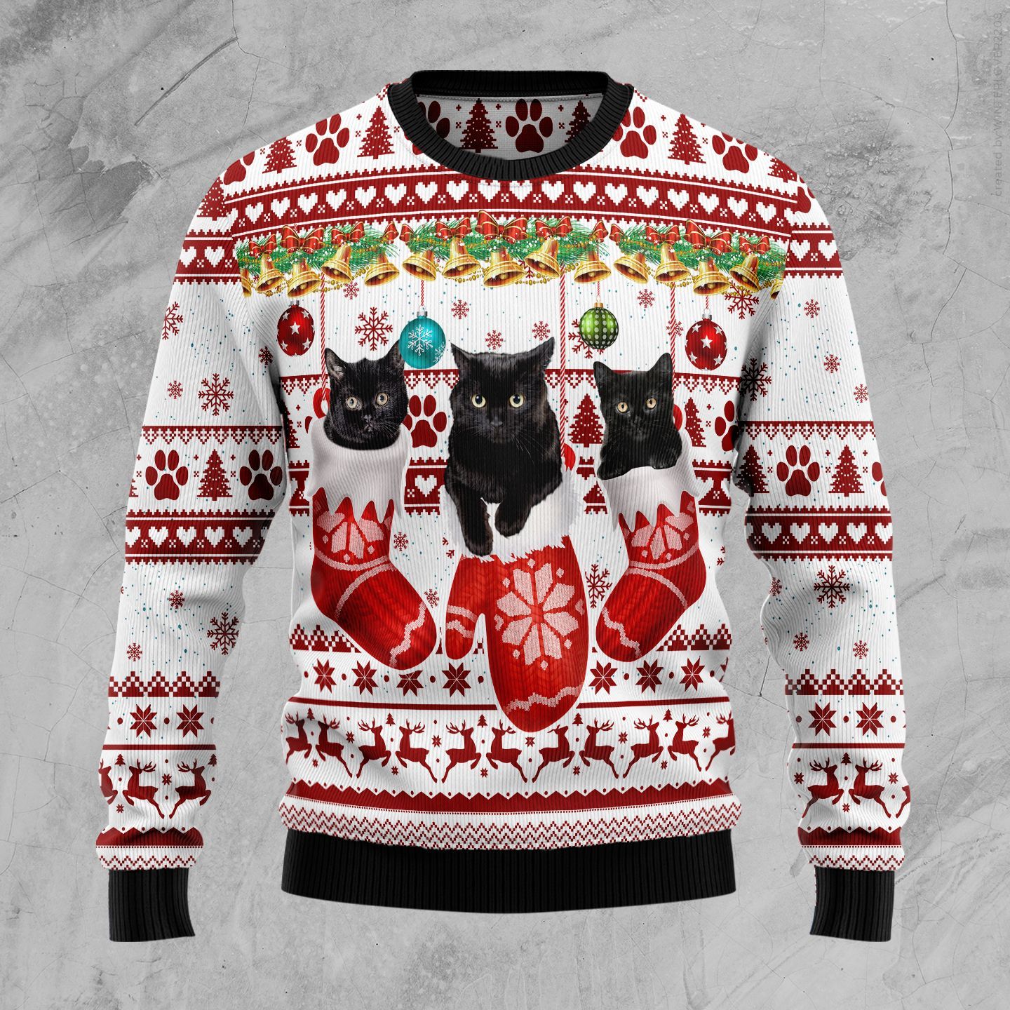 Black Cat Gloves Ugly Christmas Sweater Black Cat Gloves Ugly Christmas Sweater