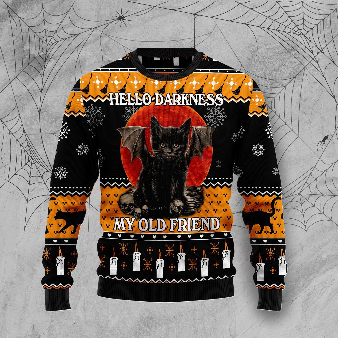 Black Cat Hello Darkness Ugly Christmas Sweater Black Cat Hello Darkness Ugly Christmas Sweater