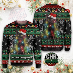 Black Cat Merry Christmas Ugly Christmas Sweater