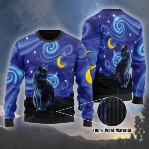 Black Cat Night Ugly Christmas Sweater