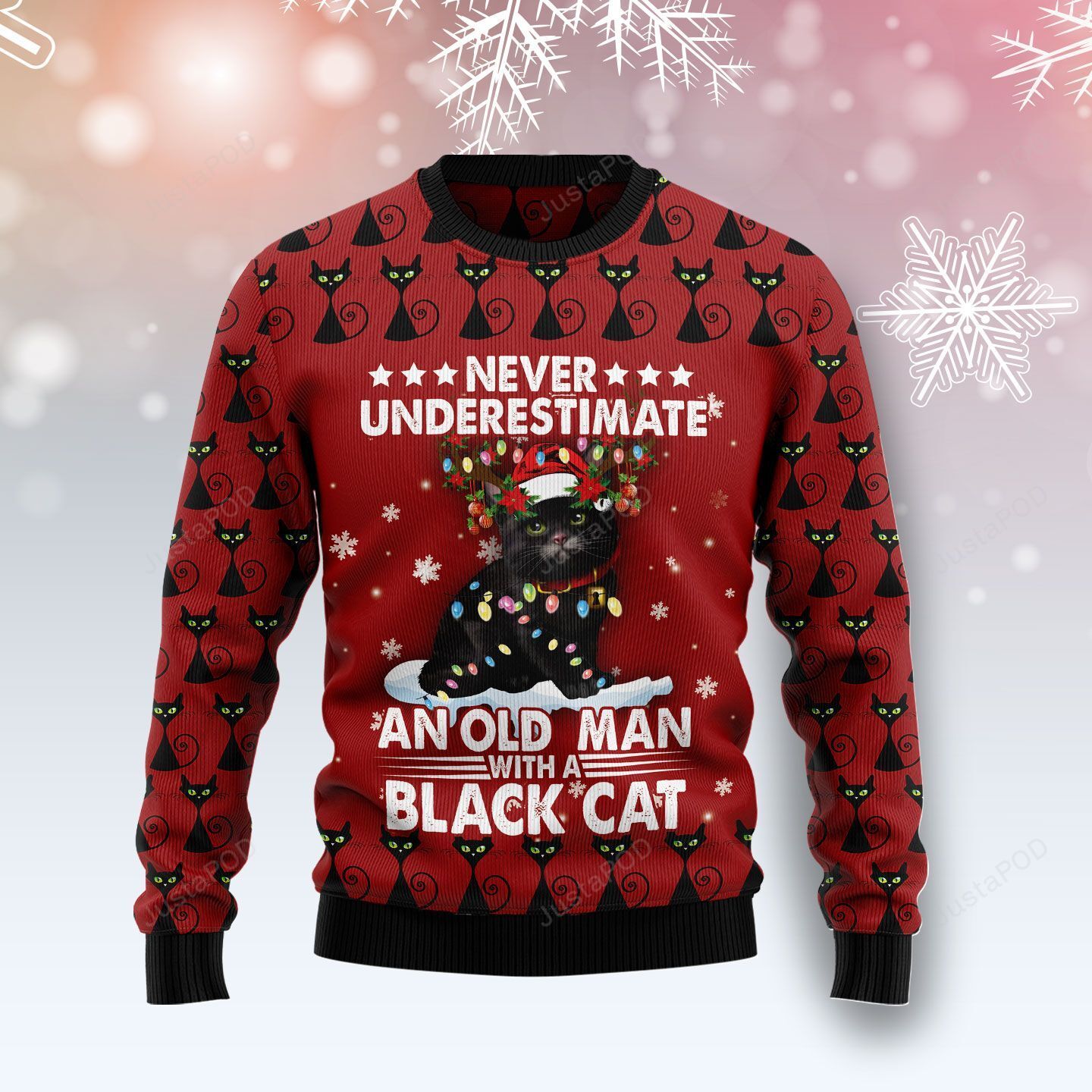 Black Cat Old Man Ugly Christmas Sweater Black Cat Old Man Ugly Christmas Sweater