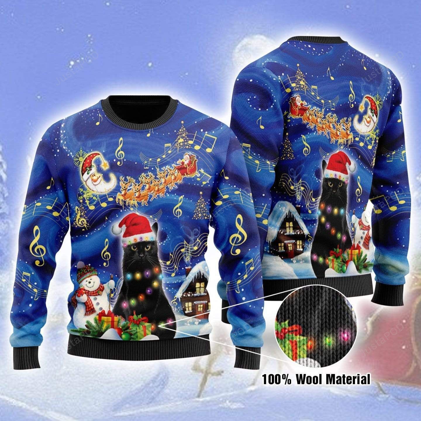 Black Cat On Christmas Night Ugly Christmas Sweater Black Cat On Christmas Night Ugly Christmas Sweater