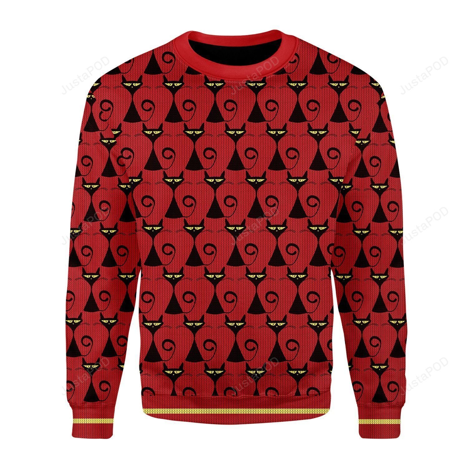 Black Cat Pattern Ugly Christmas Sweater Black Cat Pattern Ugly Christmas Sweater
