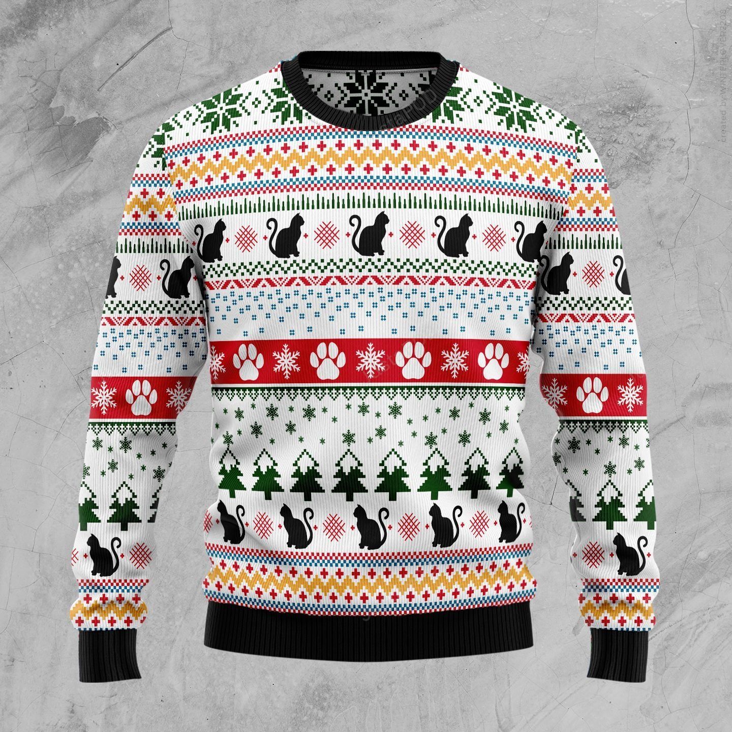 Black Cat Pattern Ugly Christmas Sweater Black Cat Pattern Ugly Christmas Sweater