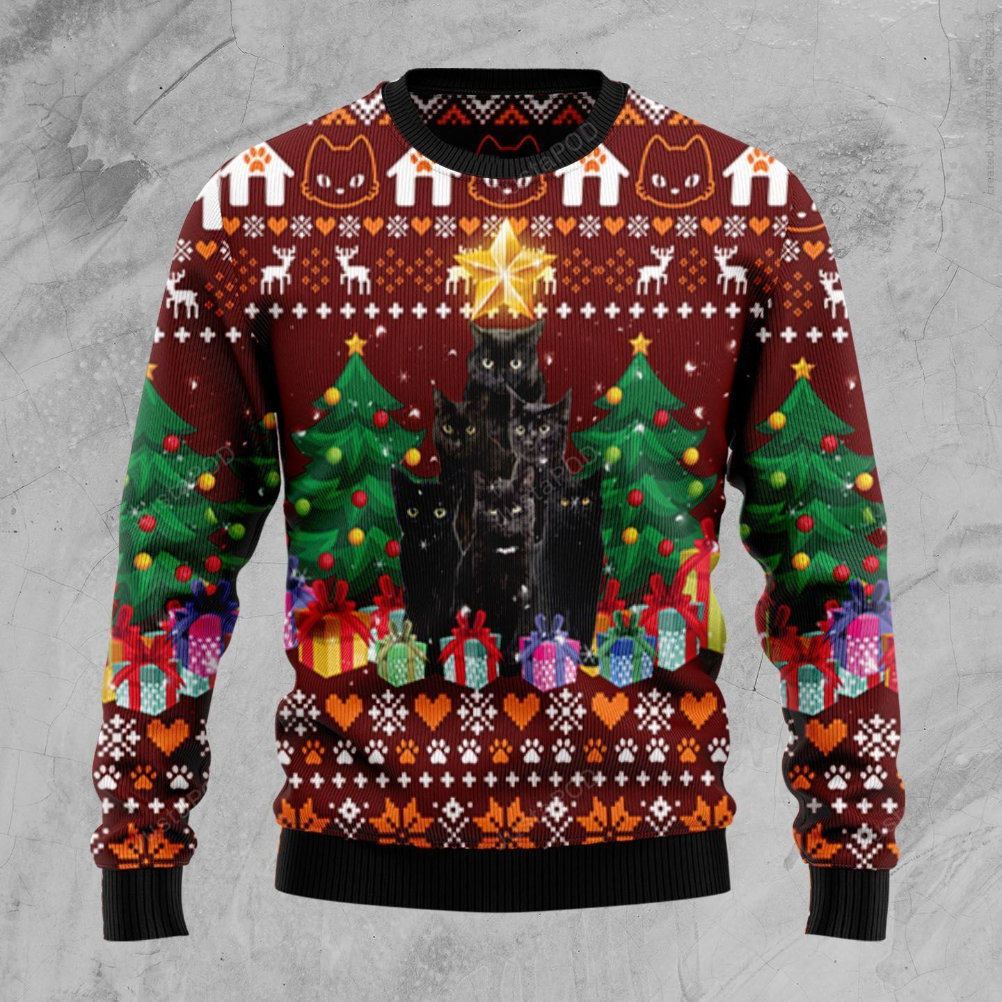 Black Cat Pine Tree Ugly Christmas Sweater Black Cat Pine Tree Ugly Christmas Sweater
