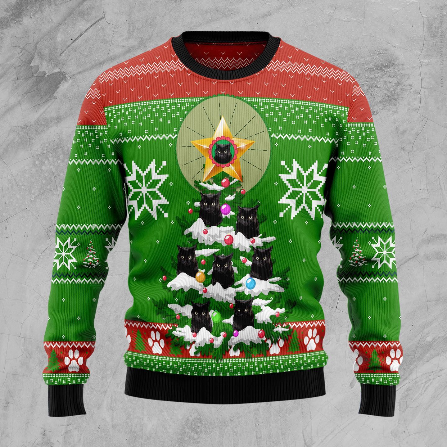 Black Cat Pine Ugly Christmas Sweater Black Cat Pine Ugly Christmas Sweater