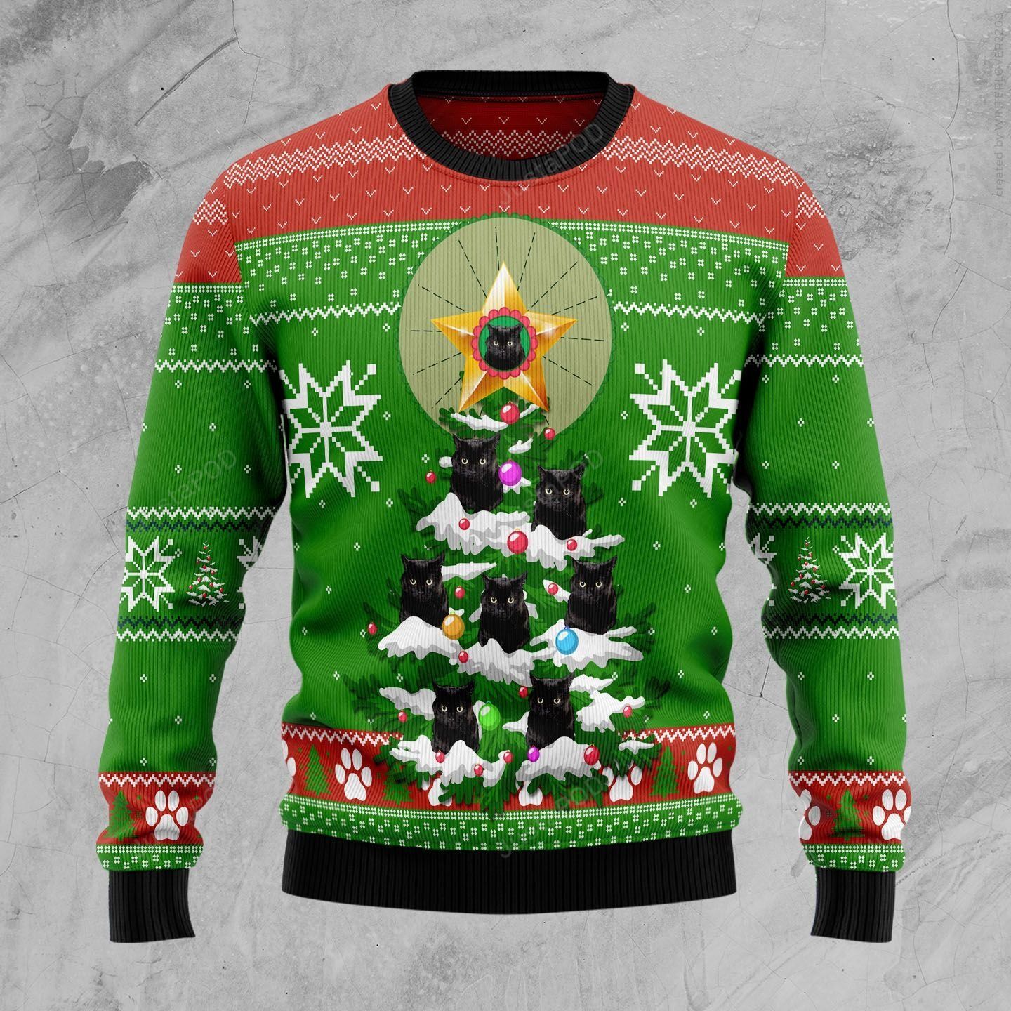 Black Cat Pine Ugly Christmas Sweater Black Cat Pine Ugly Christmas Sweater
