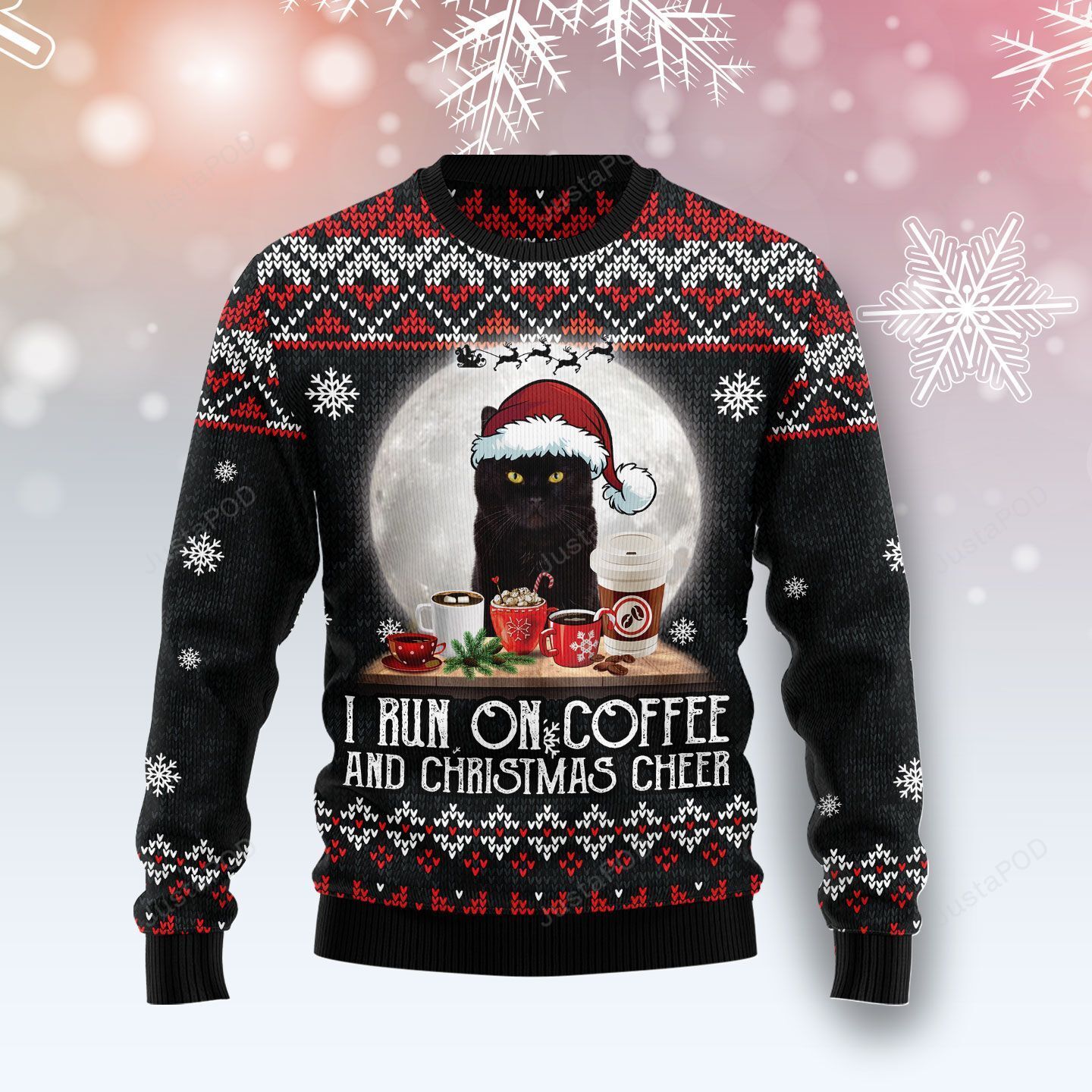 Black Cat Run On Coffee Ugly Christmas Sweater Black Cat Run On Coffee Ugly Christmas Sweater