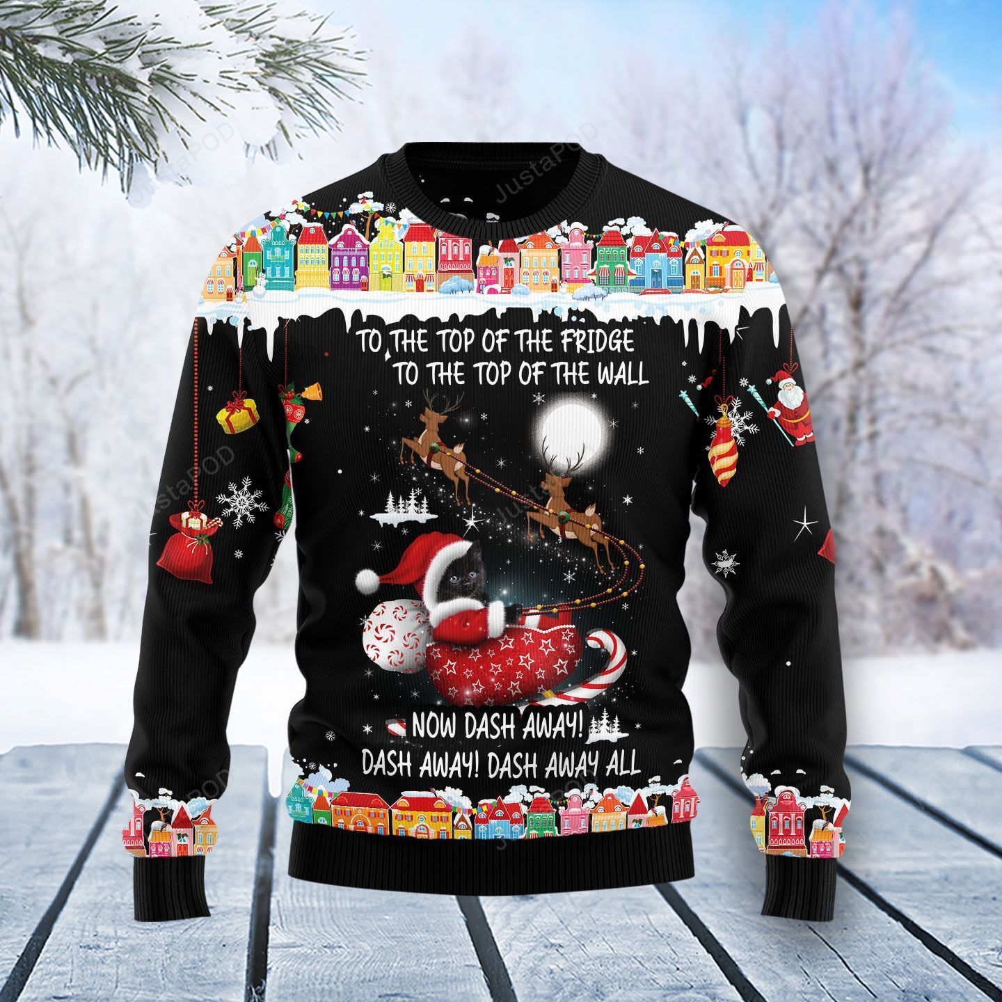 Black Cat Sleigh Christmas Ugly Christmas Sweater Black Cat Sleigh Christmas Ugly Christmas Sweater