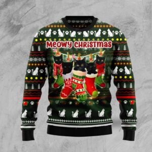 Black Cat Socks Meowy Christmas Ugly Christmas Sweater