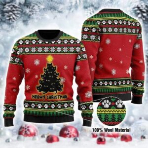 Black Cat Tree Meowy Ugly Christmas Sweater