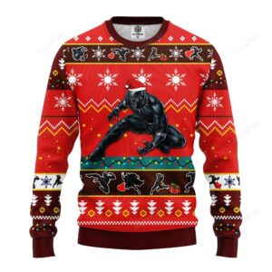 Black Panther Ugly Christmas Sweater Red Brown