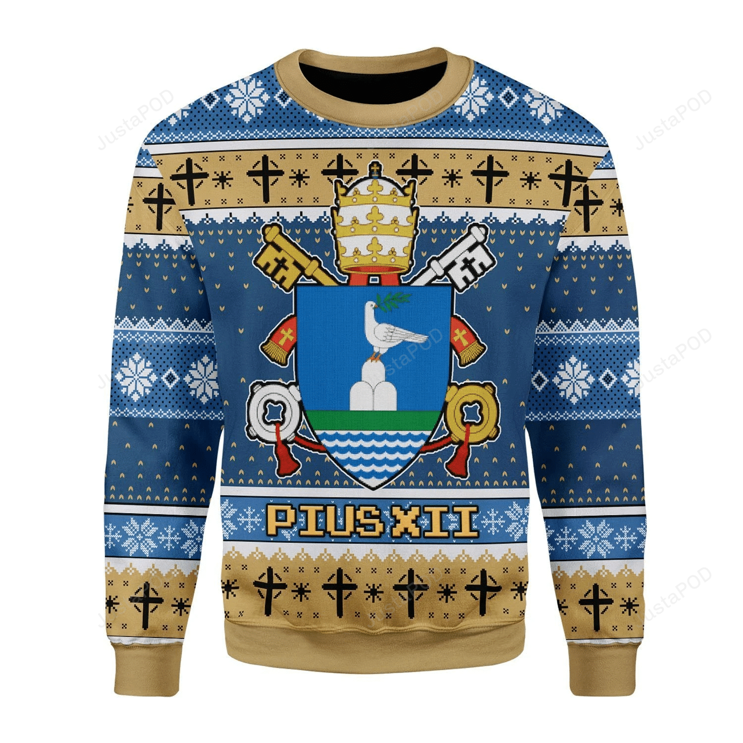 Blue Brown Christmas Pius Xll Coat Of Arms Gearhomies For Unisex Ugly Christmas Sweater Blue Brown Christmas Pius Xll Coat Of Arms Gearhomies For Unisex Ugly Christmas Sweater