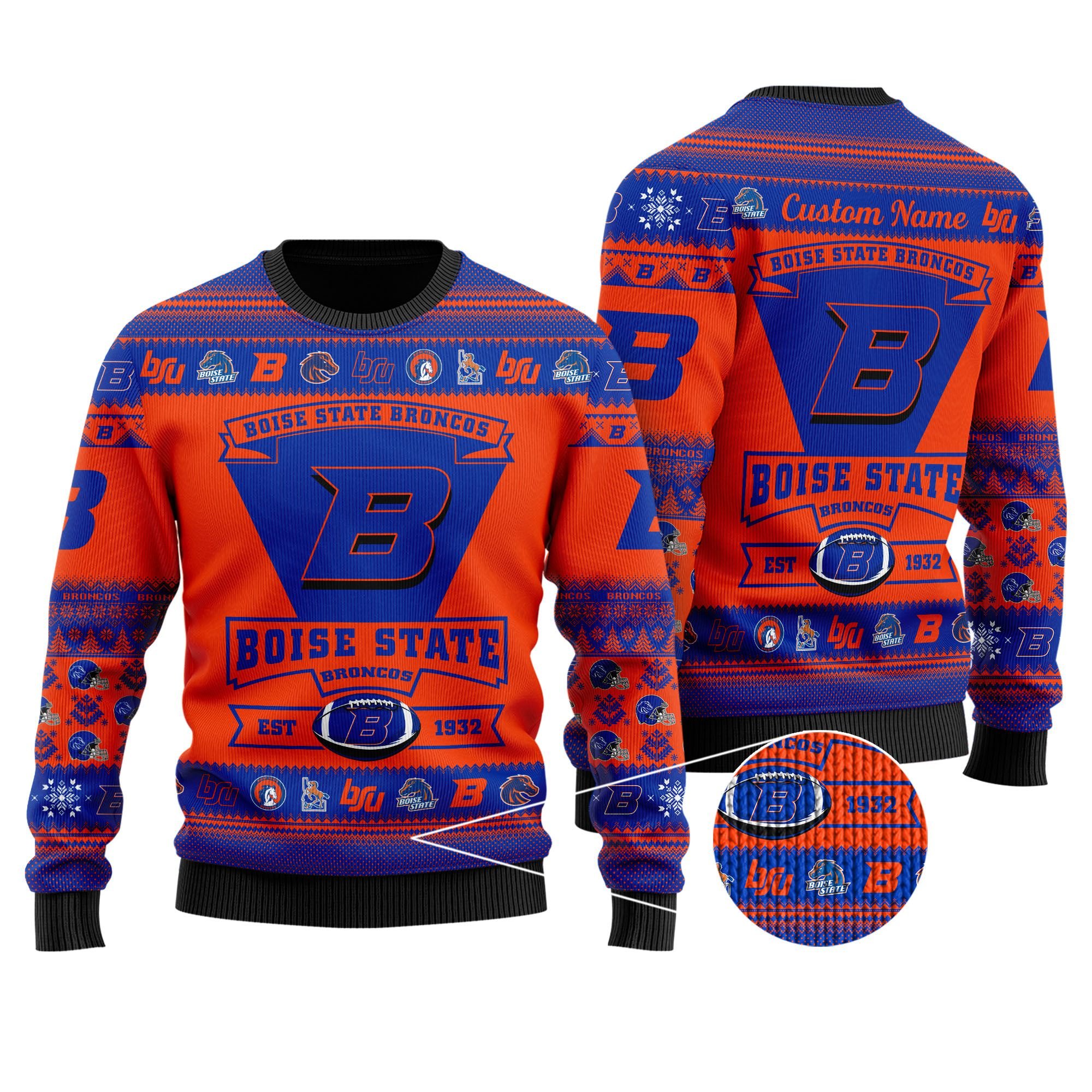 Boise State Broncos Football Team Logo Personalized Ugly Christmas Sweater Boise State Broncos Football Team Logo Personalized Ugly Christmas Sweater