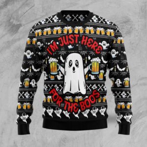 Boo Beer I’m Just Here For The Boos For Unisex Ugly Christmas Sweater