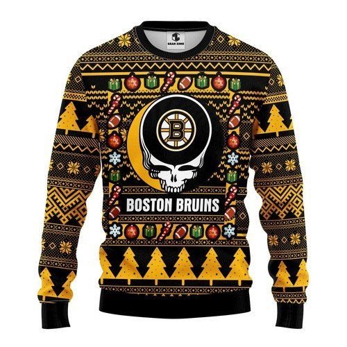 Boston Bruins Grateful Dead Ugly Christmas Sweater Boston Bruins Grateful Dead Ugly Christmas Sweater