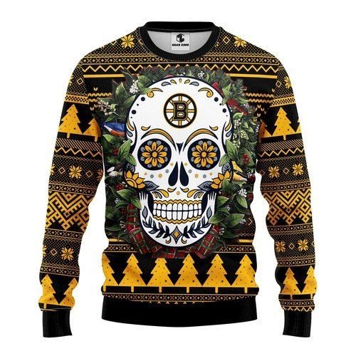 Boston Bruins Skull Flower For Unisex Ugly Christmas Sweater Boston Bruins Skull Flower For Unisex Ugly Christmas Sweater