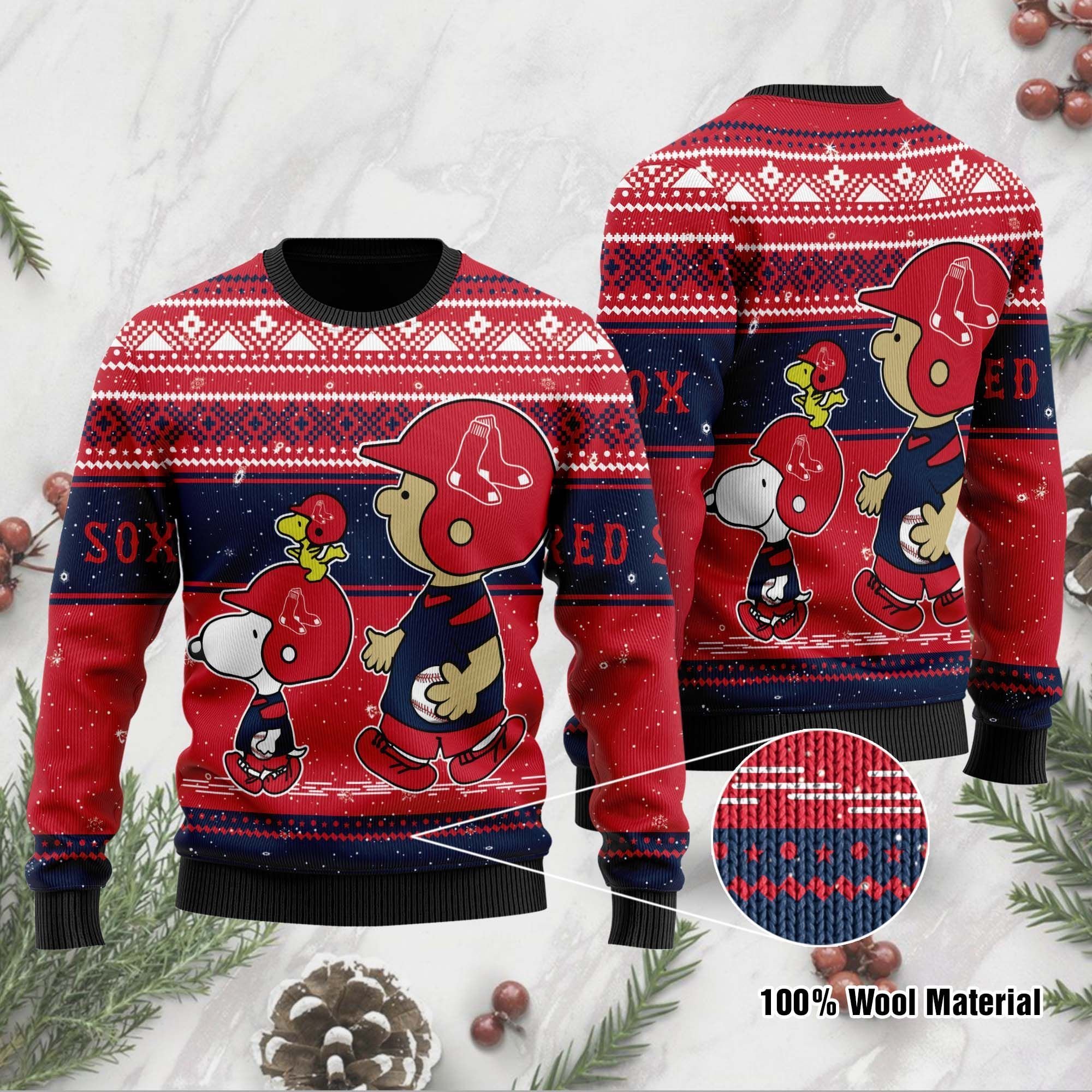 Boston Red Sox Charlie Brown Snoopy Wear Football Jersey Ugly Christmas Sweater Boston Red Sox Charlie Brown Snoopy Wear Football Jersey Ugly Christmas Sweater
