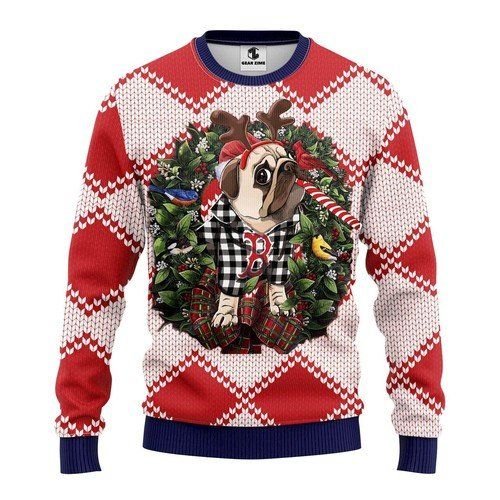 Boston Red Sox Pug Dog Ugly Christmas Sweater Boston Red Sox Pug Dog Ugly Christmas Sweater