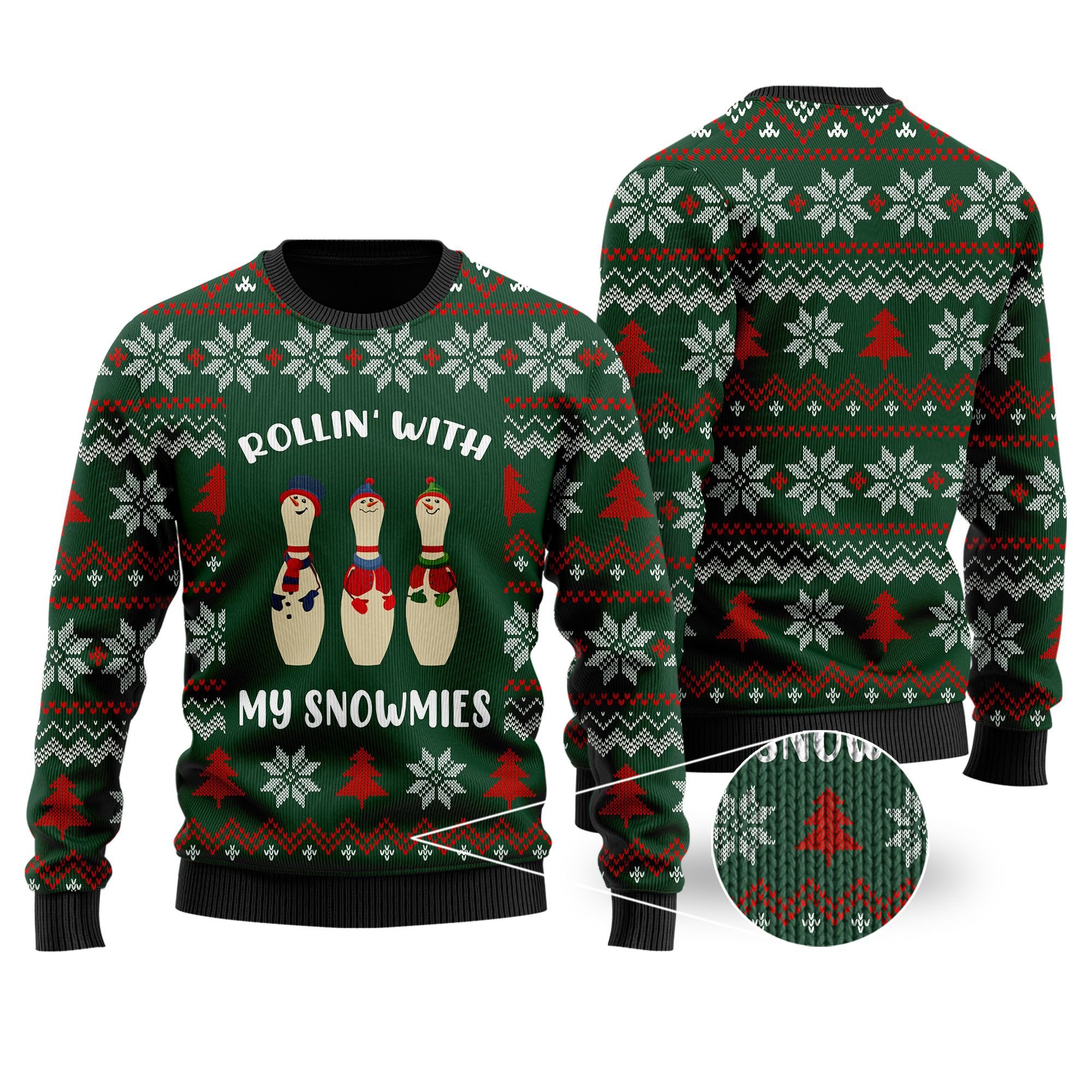 Bowling Rollin With My Snowmies Noel Pattern For Bowlers Sport Lovers Ugly Christmas Sweater Bowling Rollin With My Snowmies Noel Pattern For Bowlers Sport Lovers Ugly Christmas Sweater