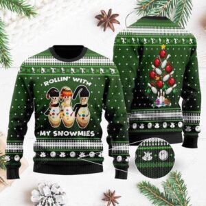 Bowling Rolling With My Snowmies Green Ugly Christmas Sweater