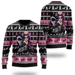 Breast Cancer Warrior With Pink Ribbons For Breast Cancer Patients And Supporters Ugly Christmas Sweater