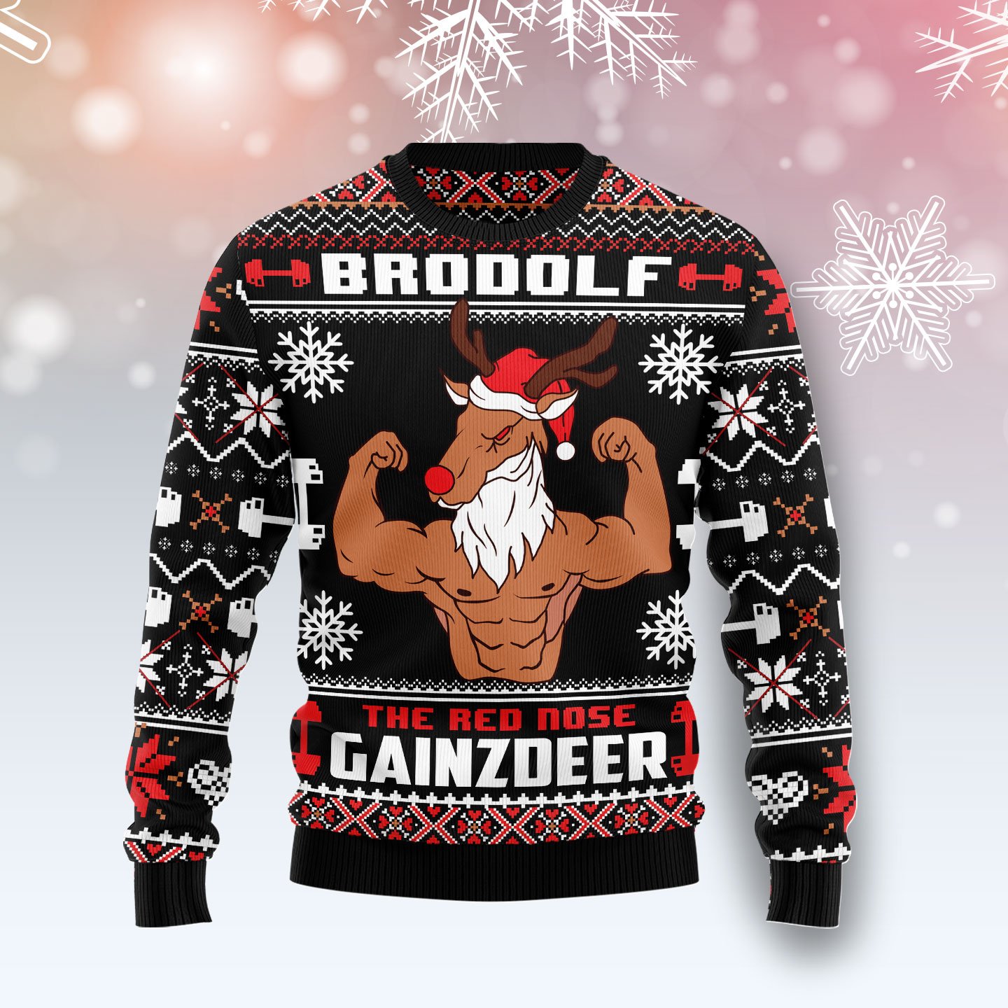 Brodolf The Red Nose Gainzdeer Gym HT071220 Ugly Christmas Sweater unisex womens & mens Brodolf The Red Nose Gainzdeer Gym HT071220 Ugly Christmas Sweater unisex womens & mens