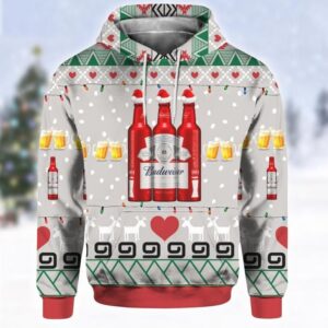 Budweiser Beer Red Bottles Ugly Christmas Sweater