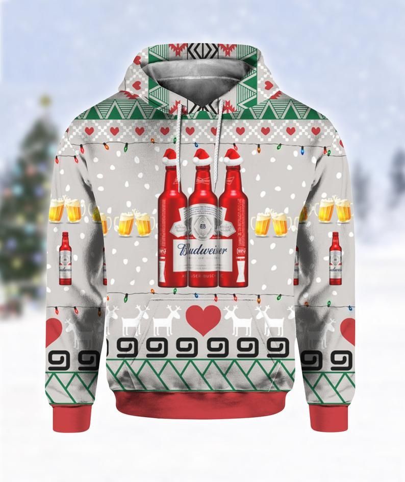 Budweiser Beer Red Bottles Ugly Christmas Sweater Budweiser Beer Red Bottles Ugly Christmas Sweater