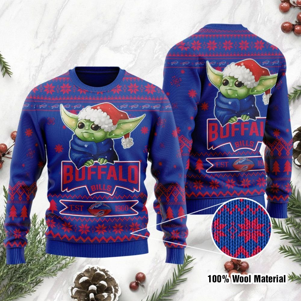 Buffalo Bills Cute Baby Yoda Grogu Holiday Party Ugly Christmas Sweater Buffalo Bills Cute Baby Yoda Grogu Holiday Party Ugly Christmas Sweater