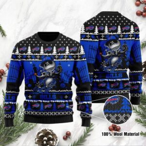Buffalo Bills Jack Skellington Halloween Holiday Party Ugly Christmas Sweater