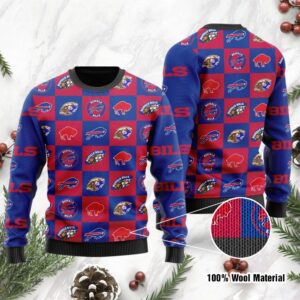 Buffalo Bills Logo Checkered Flannel Ugly Christmas Sweater