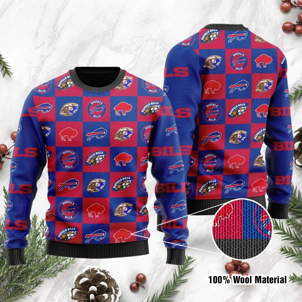 Buffalo Bills Logo Checkered Flannel Ugly Christmas Sweater Buffalo Bills Logo Checkered Flannel Ugly Christmas Sweater