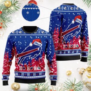 Buffalo Bills Symbol Wearing Santa Claus Hat Ho Ho Ho Custom Personalized Ugly Christmas Sweater