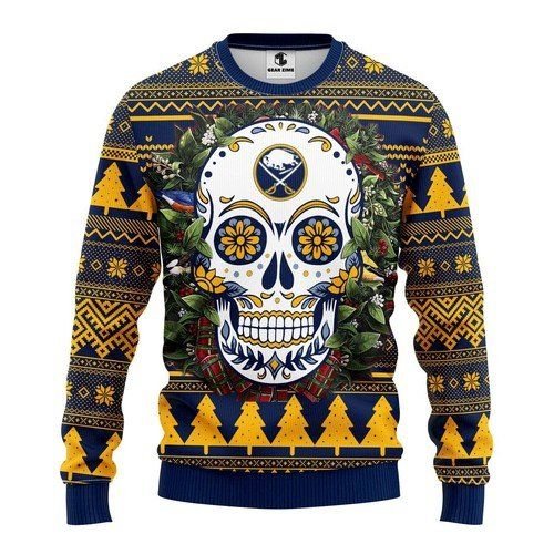 Buffalo Sabres Skull Flower Ugly Christmas Sweater Buffalo Sabres Skull Flower Ugly Christmas Sweater