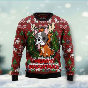 Bulldog Reindeer Merry Woofmas Ugly Christmas Sweater