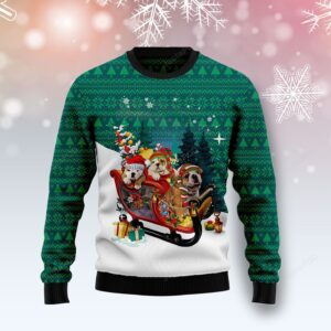 Bulldog Sleigh Drive Ugly Christmas Sweater